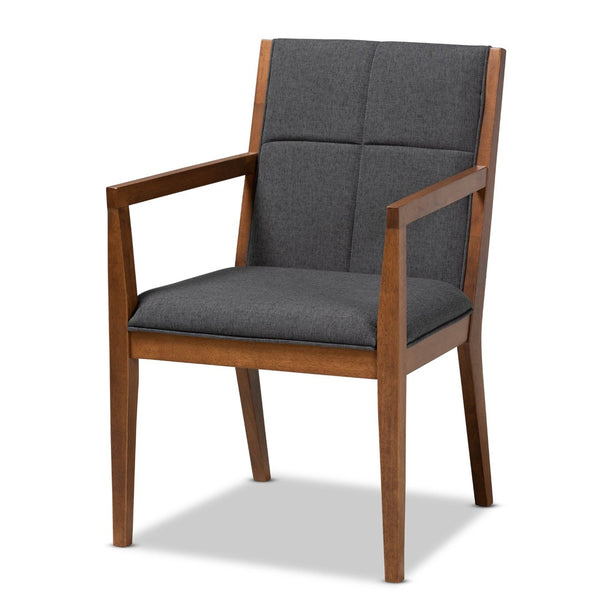 Baxton Studio Baxton Studio Theresa 5-Piece Mid-Century Modern Dining Set in Dark Grey Fabric & Walnut Finish BBT5390-Dark Grey/Walnut-5PC Dining Set