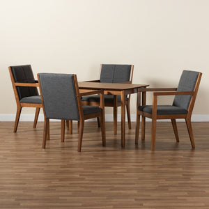 Baxton Studio Baxton Studio Theresa 5-Piece Mid-Century Modern Dining Set in Dark Grey Fabric & Walnut Finish BBT5390-Dark Grey/Walnut-5PC Dining Set