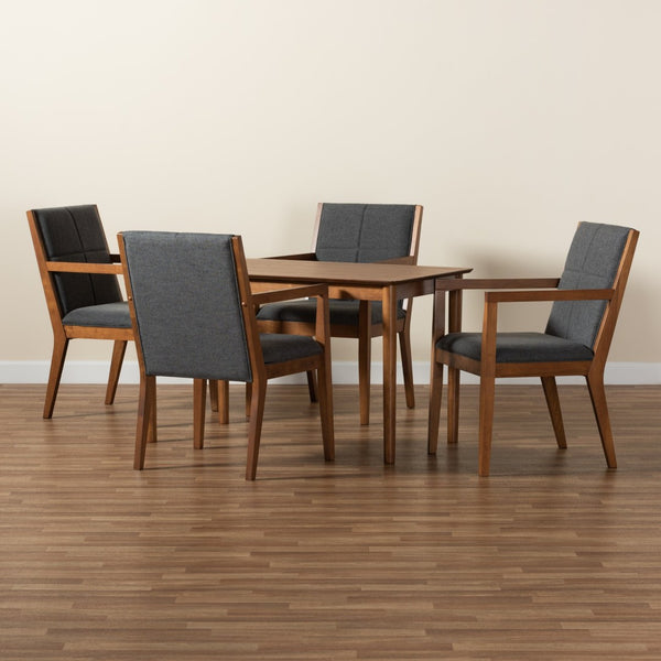 Baxton Studio Baxton Studio Theresa 5-Piece Mid-Century Modern Dining Set in Dark Grey Fabric & Walnut Finish BBT5390-Dark Grey/Walnut-5PC Dining Set