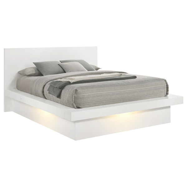 English Elm Tokyo Snow White Queen LED Panel Bed with Structured Headboard, Energy-Saving Lighting, Classic Crisp Finish B062S00658