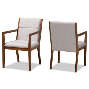 Baxton Studio Baxton Studio Theresa Mid-Century Modern 2-Piece Chair Set in Greige & Walnut for Stylish Comfort BBT5390-Greyish Beige/Walnut-CC