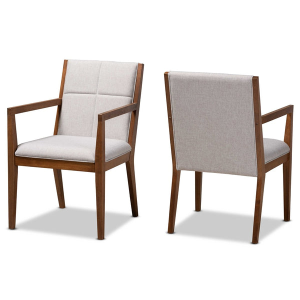 Baxton Studio Baxton Studio Theresa Mid-Century Modern 2-Piece Chair Set in Greige & Walnut for Stylish Comfort BBT5390-Greyish Beige/Walnut-CC