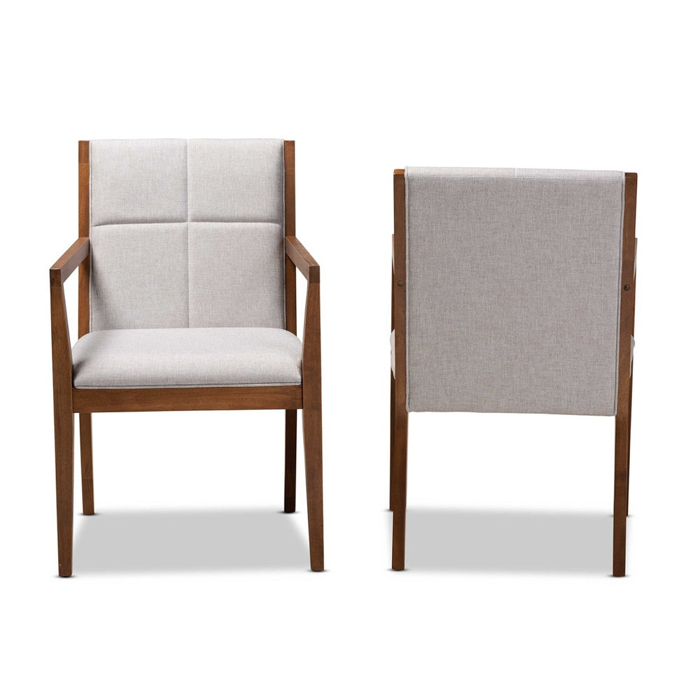 Baxton Studio Baxton Studio Theresa Mid-Century Modern 2-Piece Chair Set in Greige & Walnut for Stylish Comfort BBT5390-Greyish Beige/Walnut-CC