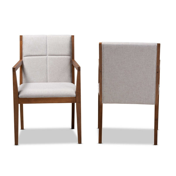 Baxton Studio Baxton Studio Theresa Mid-Century Modern 2-Piece Chair Set in Greige & Walnut for Stylish Comfort BBT5390-Greyish Beige/Walnut-CC