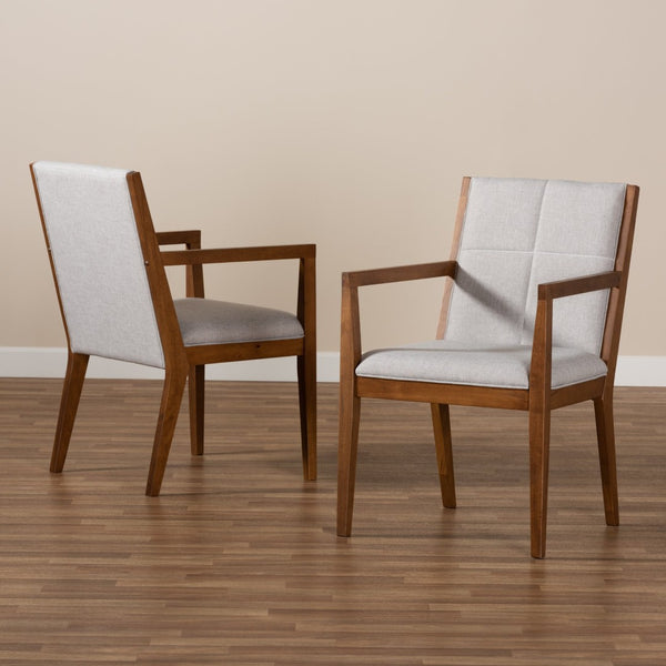 Baxton Studio Baxton Studio Theresa Mid-Century Modern 2-Piece Chair Set in Greige & Walnut for Stylish Comfort BBT5390-Greyish Beige/Walnut-CC