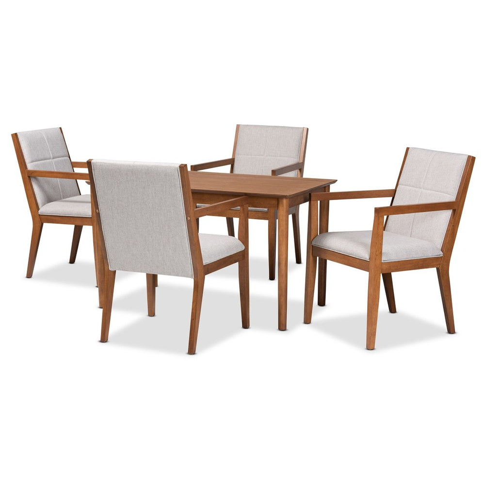 Baxton Studio Baxton Studio Theresa 5-Piece Mid-Century Dining Set with Walnut Finish & Greyish Beige Upholstery BBT5390-Greyish Beige/Walnut-5PC Dining Set