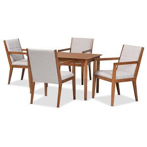 Baxton Studio Baxton Studio Theresa 5-Piece Mid-Century Dining Set with Walnut Finish & Greyish Beige Upholstery BBT5390-Greyish Beige/Walnut-5PC Dining Set