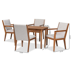 Baxton Studio Baxton Studio Theresa 5-Piece Mid-Century Dining Set with Walnut Finish & Greyish Beige Upholstery BBT5390-Greyish Beige/Walnut-5PC Dining Set