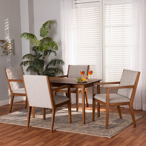 Baxton Studio Baxton Studio Theresa 5-Piece Mid-Century Dining Set with Walnut Finish & Greyish Beige Upholstery BBT5390-Greyish Beige/Walnut-5PC Dining Set