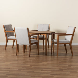 Baxton Studio Baxton Studio Theresa 5-Piece Mid-Century Dining Set with Walnut Finish & Greyish Beige Upholstery BBT5390-Greyish Beige/Walnut-5PC Dining Set