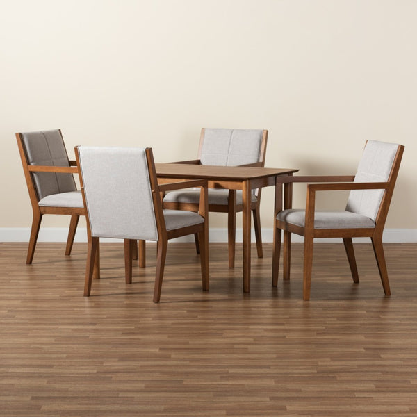 Baxton Studio Baxton Studio Theresa 5-Piece Mid-Century Dining Set with Walnut Finish & Greyish Beige Upholstery BBT5390-Greyish Beige/Walnut-5PC Dining Set
