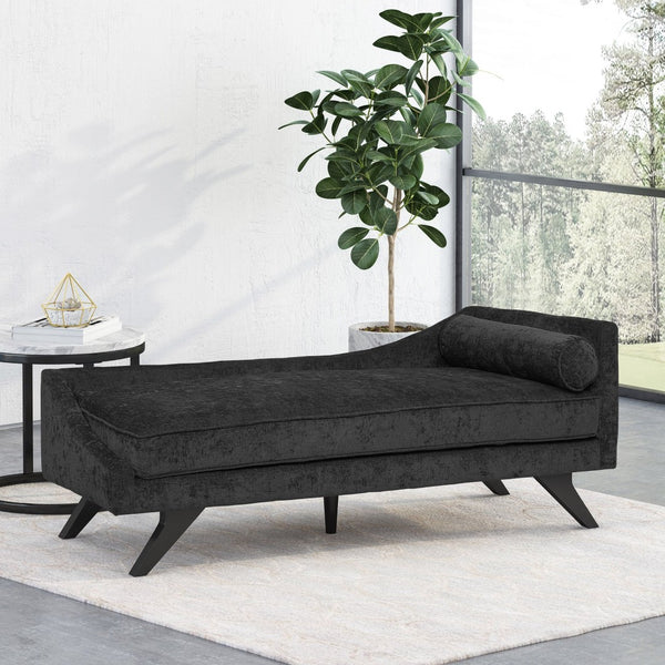 English Elm Chaise Lounge Mid-century Polyester Upholstered Birch Wood Legs Living Room Accent 68108.00BLK