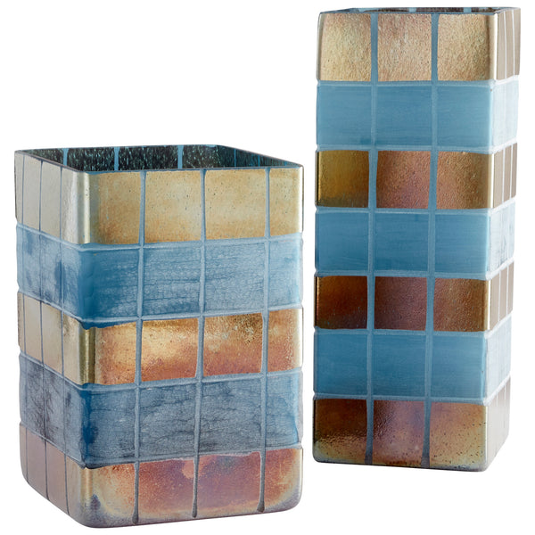 Aurum Vase Irridescent Gold and Blue 10488 Cyan Design