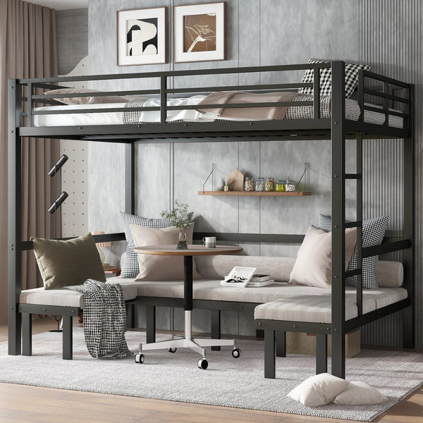 English Elm Queen Metal Bunk Bed - Versatile Queen-Over-Queen With Pull-Out Lower Section & Safety Rails, Black W1580S00208-GIGA