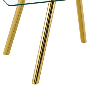 English Elm 51-inch Tempered Glass Rectangular Dining Table Electroplated Metal Base Open Plan Gold W3875S00003