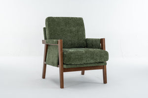 English Elm Mid-Century Solid Wood Accent Chair with Chenille Upholstery, Ergonomic Waist Support, Sturdy 300lb Capacity Green T3903P372383