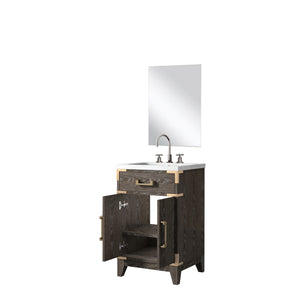 English Elm Brown Oak Single Bath Vanity Set With Acrylic Countertop, Mirror & Chrome Faucet For Small Spaces B2731S01998