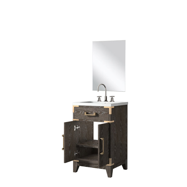 English Elm Brown Oak Single Bath Vanity Set With Acrylic Countertop, Mirror & Chrome Faucet For Small Spaces B2731S01998