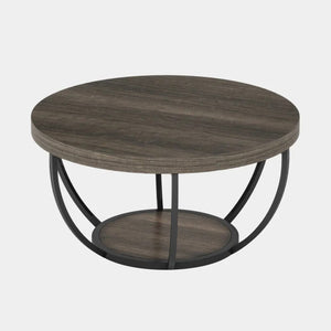 English Elm 2-tier Round Coffee Table Engineered Wood Top Arc Steel Legs Living Room Accent Black,Gray T3971P453344
