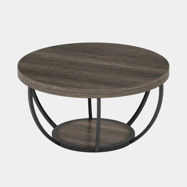 English Elm 2-tier Round Coffee Table Engineered Wood Top Arc Steel Legs Living Room Accent Black,Gray T3971P453344