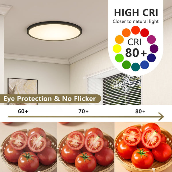 English Elm 4 PACK Flush Mount LED Ceiling Light Black 16" 32W Dimmable 5-Color 3520LM Low-Profile for Kitchen W2312P375004