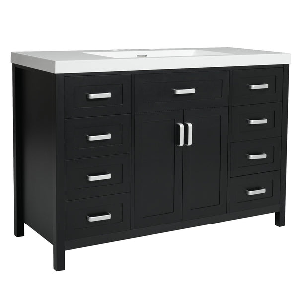 English Elm Christopher Knight Home® - 48" Bathroom Vanity with Sink Combo | 2 Doors 8 Soft-Close Drawers, Resin Top, Pine Legs Black N759S337621B