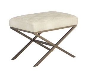 Sunpan Wisconsin Tufted Faux Leather Accent Stool with Antique Brass X Base Mid Century Glam 104952
