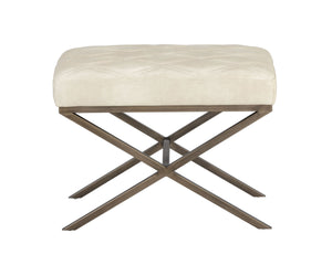 Sunpan Wisconsin Tufted Faux Leather Accent Stool with Antique Brass X Base Mid Century Glam 104952