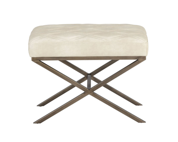 Sunpan Wisconsin Tufted Faux Leather Accent Stool with Antique Brass X Base Mid Century Glam 104952