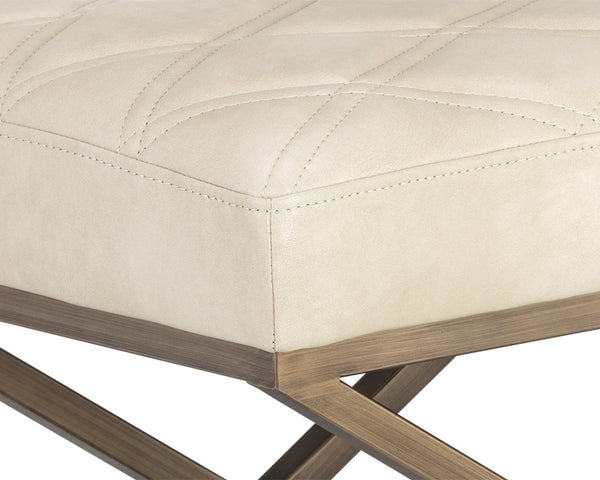 Sunpan Wisconsin Tufted Faux Leather Accent Stool with Antique Brass X Base Mid Century Glam 104952