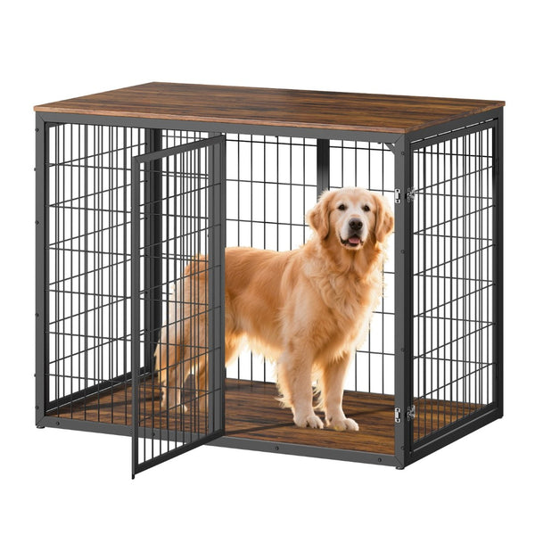 English Elm 47'' Furniture Style Dog Crate with 3 Doors Large Breed Cabinet Side Table Grey W1820P356885