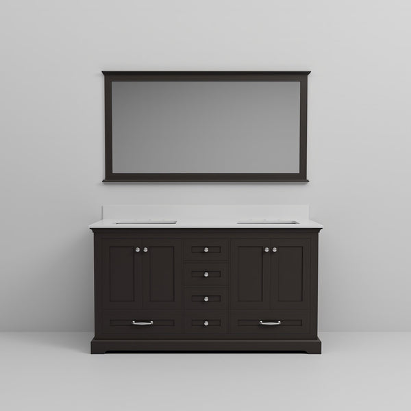 English Elm Espresso Double Bath Vanity With White Quartz Top, 58” Mirror & Abundant Storage For Modern Bathrooms B2731S00661