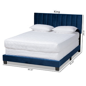 Baxton Studio Baxton Studio Clare Glam Navy Blue Velvet Upholstered Panel Bed with Channel Tufted Headboard Design King CF8747X-Navy Blue Velvet-King