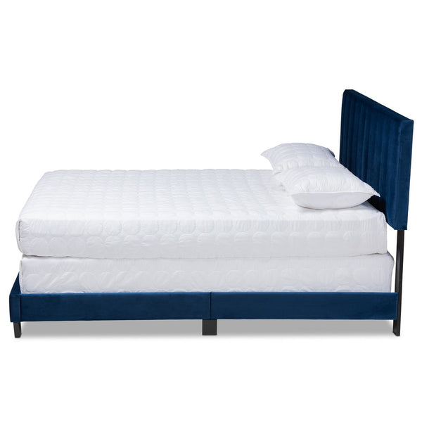 Baxton Studio Baxton Studio Clare Glam Navy Blue Velvet Upholstered Panel Bed with Channel Tufted Headboard Design King CF8747X-Navy Blue Velvet-King