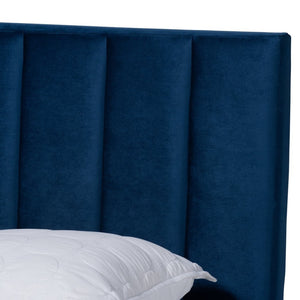Baxton Studio Baxton Studio Clare Glam Navy Blue Velvet Upholstered Panel Bed with Channel Tufted Headboard Design King CF8747X-Navy Blue Velvet-King