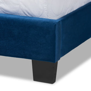 Baxton Studio Baxton Studio Clare Glam Navy Blue Velvet Upholstered Panel Bed with Channel Tufted Headboard Design King CF8747X-Navy Blue Velvet-King