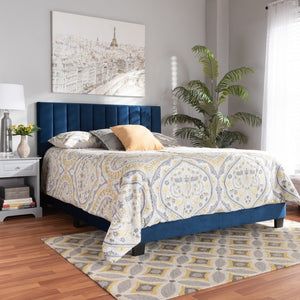 Baxton Studio Baxton Studio Clare Glam Navy Blue Velvet Upholstered Panel Bed with Channel Tufted Headboard Design King CF8747X-Navy Blue Velvet-King