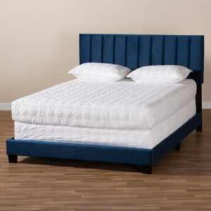 Baxton Studio Baxton Studio Clare Glam Navy Blue Velvet Upholstered Panel Bed with Channel Tufted Headboard Design King CF8747X-Navy Blue Velvet-King