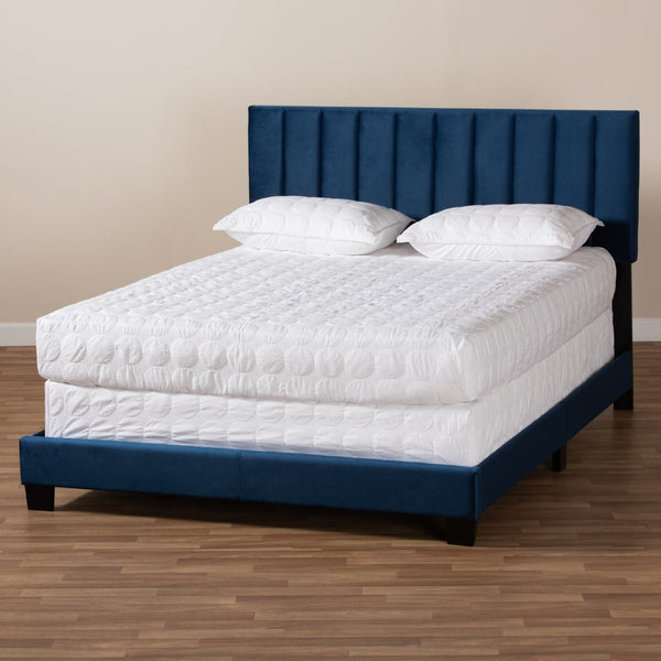 Baxton Studio Baxton Studio Clare Glam Navy Blue Velvet Upholstered Panel Bed with Channel Tufted Headboard Design King CF8747X-Navy Blue Velvet-King