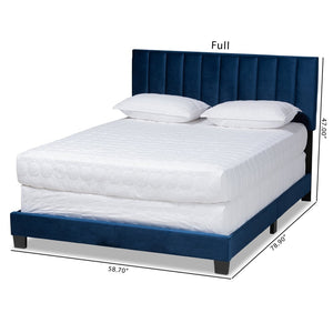 Baxton Studio Baxton Studio Clare Glam Navy Blue Velvet Upholstered Panel Bed with Channel Tufted Headboard Design King CF8747X-Navy Blue Velvet-King