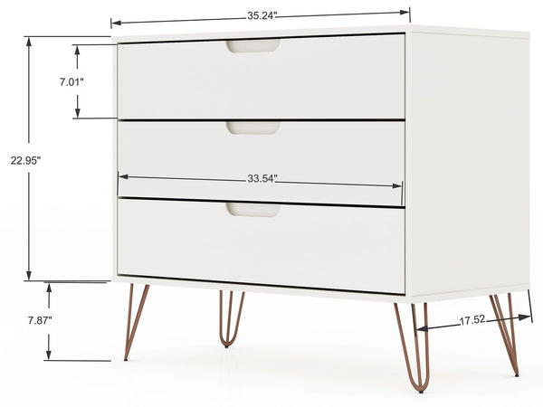 Manhattan Comfort Rockefeller Mid-Century Modern Dresser and Nightstand White 104GMC1