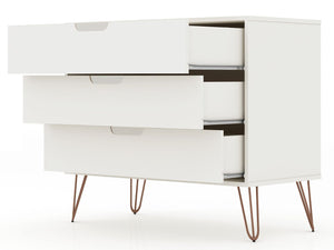Manhattan Comfort Rockefeller Mid-Century Modern Dresser and Nightstand White 104GMC1