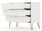 Manhattan Comfort Rockefeller Mid-Century Modern Dresser and Nightstand White 104GMC1