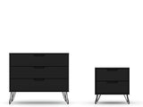 Manhattan Comfort Rockefeller Mid-Century Modern Dresser and Nightstand Black 104GMC2