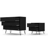 Manhattan Comfort Rockefeller Mid-Century Modern Dresser and Nightstand Black 104GMC2