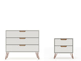 Manhattan Comfort Rockefeller Mid-Century Modern Dresser and Nightstand Off White and Nature 104GMC3