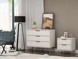 Manhattan Comfort Rockefeller Mid-Century Modern Dresser and Nightstand Off White and Nature 104GMC3