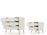 Manhattan Comfort Rockefeller Mid-Century Modern Dresser and Nightstand Off White and Nature 104GMC3