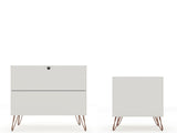 Manhattan Comfort Rockefeller Mid-Century Modern Dresser and Nightstand Off White and Nature 104GMC3