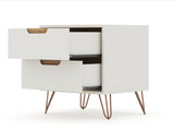 Manhattan Comfort Rockefeller Mid-Century Modern Dresser and Nightstand Off White and Nature 104GMC3